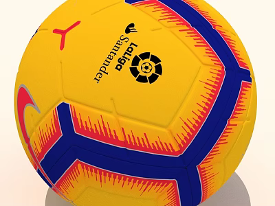 Yellow PUMA La Liga Santander Football with Blue Red Stripes and Pattern Design 3d model