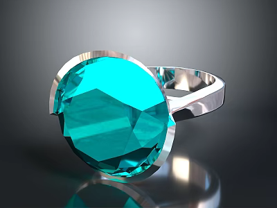 Beautiful Silver Ring With Large Blue Faceted Gemstone And Shiny Band 3d model