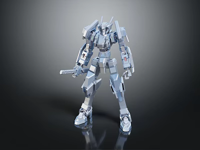Intelligent Robot With Silver Mechanical Structure Standing Pose Weapon And Dark Surface Reflection 3d model