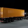 Black Container Truck With Yellow Cargo Container And Man Standing Beside