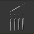 Medieval Swords Display With Floating And Four Standing Blades On Gray Background