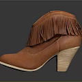 Brown Fringe Decorated Boots With Wooden Heel And White Sole Design