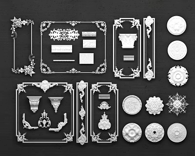 Intricate Carved Decorative Elements Featuring Frames Panels And Circular Ornaments 3d model