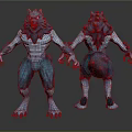 Blue White Muscular Wolf Creature 3D Model Character Design With Front Back Views 3d model
