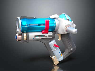 Futuristic Weapon With Blue White Body Red Accents And Metallic Components 3d model
