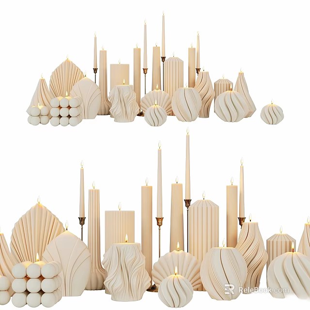 Elegant Wooden Decorative Ornament Set With Fan Shaped Candle Holders And Various Heights 3d model 