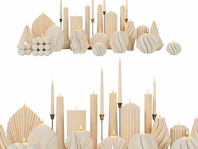 Elegant Wooden Decorative Ornament Set With Fan Shaped Candle Holders And Various Heights 3d model