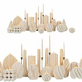 Elegant Wooden Decorative Ornament Set With Fan Shaped Candle Holders And Various Heights
