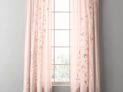 Light Filtering Sheer Pink Curtains With Butterfly Embroidery For Window Decoration 3d model