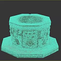 Detailed Ornate Octagonal Stone Container With Carved Decorations And Hexagonal Base