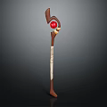 Curved Top Brown Beige Staff With Red Orb Mythical Fantasy Design