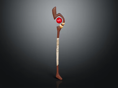 Curved Top Brown Beige Staff With Red Orb Mythical Fantasy Design 3d model