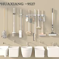 Wall Mounted Cleaning Tools And White Mop Sinks Arrangement For Utility Use 3d model