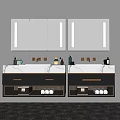 Modern Double Vanity With White Marble Countertop Grey Cabinet LED Mirror And Open Storage