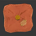 Traditional Red Stool With Carved Patterns Wooden Legs And Golden Object On Top