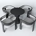 Modern Round Black Dining Table Set with Four Gray Cushioned Chairs and Black Frame 3d model