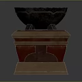 Textured Black Bowl Positioned On Decorative Wooden Base With Red Brown Details
