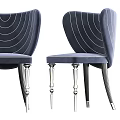 Elegant Leisure Chair With Navy Blue Fabric White Concentric Circle Lines And Metal Legs