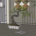 Artistic Bonsai Tree with Curved Trunk Green Foliage in White Stone Pot for Chinese Decor