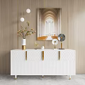 Black Entryway Cabinet Sideboard With Gold Handles Decorative Vase Flowers Table Lamp And Wall Art