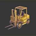 Detailed Yellow Forklift Model With Cab Forks Wheels And Reflective Surface 3d model