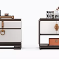 Elegant Chinese Bedside Tables With Brass Hardware Marble Top And Decorative Storage Drawers