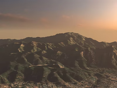 Scenic Mountain Landscape With Lush Greenery Sunset Sky And Rolling Hills 3d model