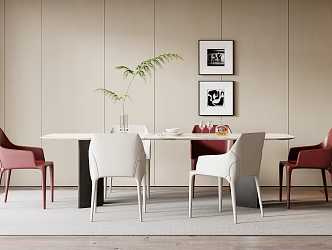 Dining Table and Chair Combination Hanging Picture Green Plant Fruit 3d model