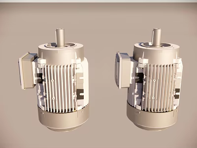Two Silver Electric Motors With Cooling Fins And Terminal Box Design 3d model