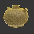 Sculpture Carving of Brown Ceramic Teapot with Rounded Shape Textured Surface and Handle Spout