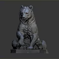Artistic Sitting Bear Sculpture With Detailed Features And Square Base 3d model