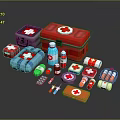 Essential Emergency First Aid Equipment With Kits Bandages And Medicine Bottles