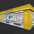 SKLONG Specialty Store With Yellow Facade And Shoes Clothing Display Shelves Sofa Plants