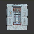Light Blue Cube Shaped Decorative Item With Vintage Design And Red Accents