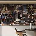 Modern Abstract Painting with Brown Blue Geometric Patterns in Interior Space 3d model