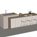 Modern Minimalist Bar Counter With Wooden White Design Sink Fresh Fruits Tableware And Stools