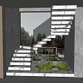 Marble Staircase Modern Design With Glass Railing And Green Plants Outdoor View