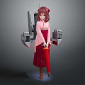 Anime Female Character in Traditional Kimono With Warship Inspired Mechanical Back Appendages and Red Umbrella