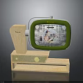 Vintage Electronic TV Set With Wooden Base And Green Screen