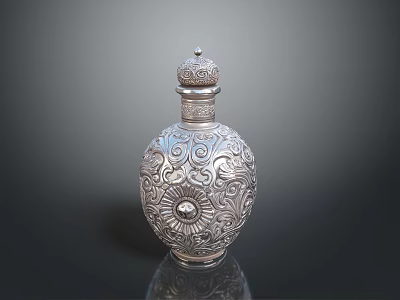 Elegant Silver Carved Bottle With Intricate Floral Patterns For Decorative Household Use 3d model