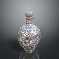 Elegant Silver Carved Bottle With Intricate Floral Patterns For Decorative Household Use