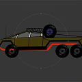 Yellow Six Wheeled All Terrain Vehicle With Open Frame Roof Rack And Spare Tire