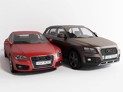 Audi Red Sedan And Brown SUV With Modern Front Design Features 3d model