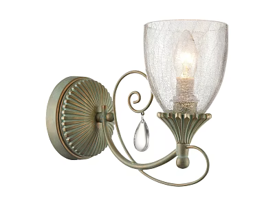 Elegant Ornate Wall Sconce With Textured Glass Shade And Crystal Pendant 3d model