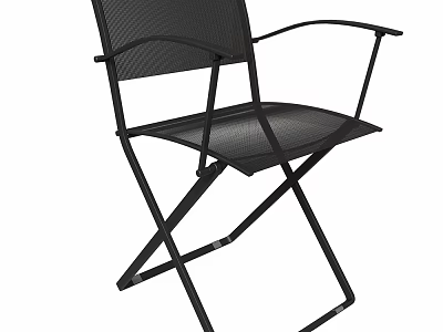 Black Folding Leisure Chair with Metal Frame Mesh Design and Armrests 3d model