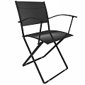 Black Folding Leisure Chair with Metal Frame Mesh Design and Armrests