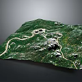 Green Rolling Mountain Landscape with Winding Roads and Natural Terrain Features