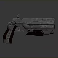 Futuristic Sci Fi Gun with Shiny Metallic Body and Red Wooden Grip Design