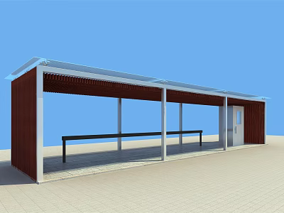 Modern Pergola Structure With Metal Frame Wooden Panels Transparent Roof And Bench 3d model