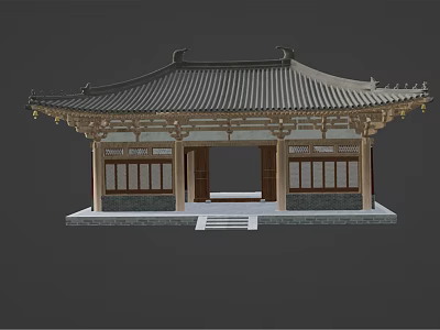 Traditional Chinese Ancient Architecture With Tiled Roof Overhanging Eaves Wooden Doors And Stone Steps 3d model